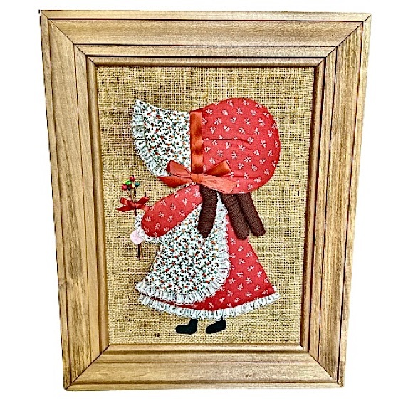 Vintage Other - Vintage Cottagecore Prairie Girl Quilted Picture 70s Framed Holly Hobbie VTG